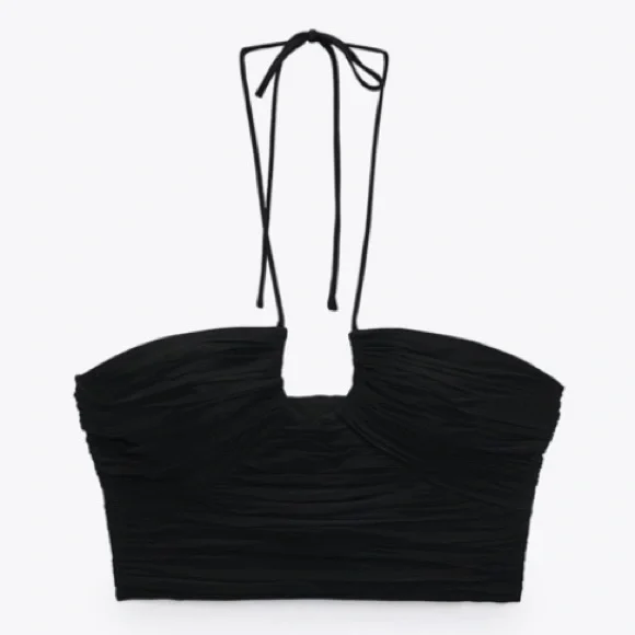 NWT Zara Draped Ruched Halter Crop Top - Picture 5 of 13